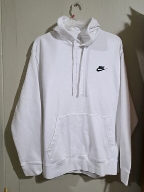 Nike White Pullover Hoodie with Black Swoosh Logo Used Size XL